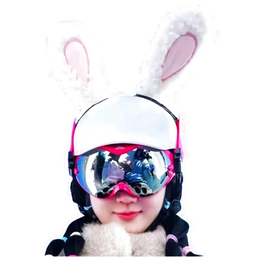 PLGEBR Motorcycle Helmet Cover,Cute Plush Ears Cartoon Animals Motorcycle Helmet Decor,Full Face Protection Cover Decor,Self-Adhesive Ski Bunny Ears on Helmet for Girl Women (Helmet Not Included)