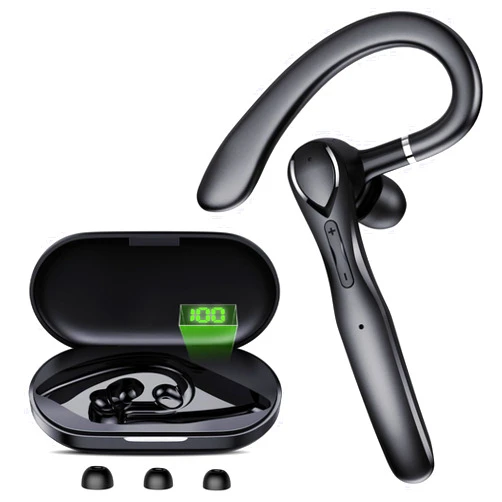 FAMOO Bluetooth Headset, Wireless Bluetooth Earpiece V5.3 with ENC Mic, 100 Hours Talktime Hands Free Single Ear Headset, Charging Case LED Display, Headphones for Truker, Business, Office