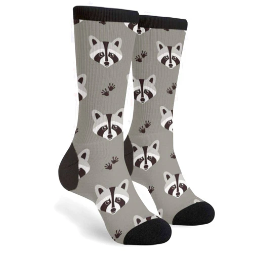 FWSXIVN Funny Raccoon Unisex Adult Fun Cool 3D Print Colorful Athletic Sport Novelty Crew Tube Socks, Black and White, One Size