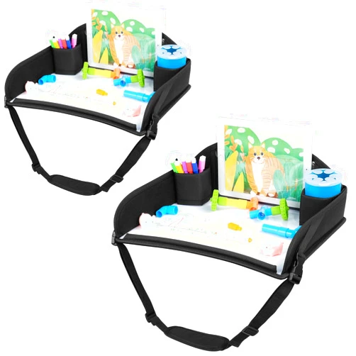 COOLBEBE Kids Travel Tray for Toddler Car Seat, Travel Tray for Airplane, Toddler Car Seat Lap Tray, Carseat Table Tray for Kids Travel Activities (Black -2PCS)