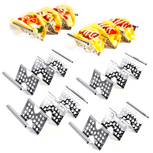 Qkendy Taco Holders Set of 6, Stainless Steel Taco Holder Stand, Stylish Taco Shell Holders, Each Metal Taco Stands for 3 Tacos, Taco Rack Taco Serving Tray Oven, Grill and Dishwasher Safe