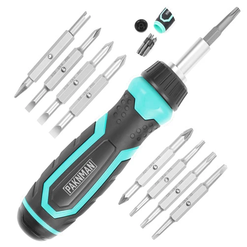 PAKNMAN 17 in 1 Ratchet Screwdriver, Multi-Bit Screwdriver, Slotted/Philips/Square/Hex/Torx, Portable Multi all in one Screwdriver