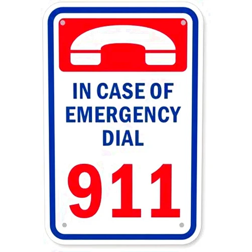 A smiling eye in Case Emergency Dial 911 (Telephone Graphic), Heavy-Duty Aluminum Sign, 63 mil, 8