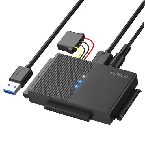 FIDECO USB 3.0 to SATA or IDE Adapter, Hard Drive Adapter Cable Universal for 2.5/3.5 inch SATA HDD/SSD & IDE HDD with 12V/2A Power Adapter