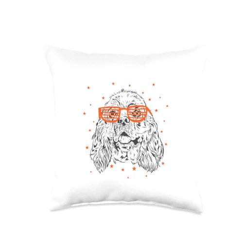 Cocker Spaniel dog pet animal breed dog paw bark Cocker Spaniel with Cool Sunglasses Throw Pillow, 16x16, Multicolor