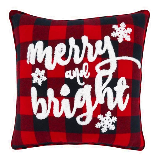 Fennco Styles Holiday Buffalo Plaid Merry and Bright Decorative Throw Pillow 16