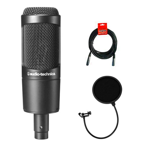 Audio-Technica AT2035 Cardioid Condenser Microphone Bundle with Pop Filter with 2 Layered Mesh and 10-Foot XLR Cable