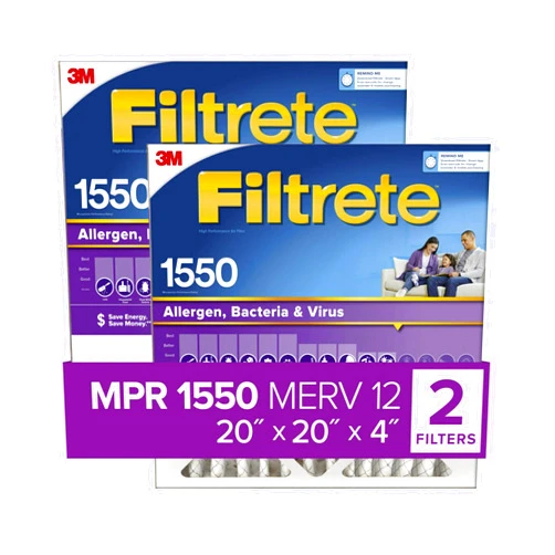 Filtrete 20x20x4 Air Filter MPR 1550 DP MERV 12, Healthy Living Ultra Allergen Deep Pleat, 2-Pack, Fits Lennox & Honeywell Devices (exact dimensions 19.88x19.88x4.31)