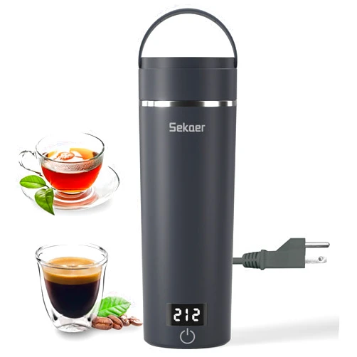 Sekaer Travel Portable Electric Kettle, Small Tea Kettle Coffee Mini Hot Water Boiler, 400mL & 304 Stainless Steel, with 4 Variable Presets and Auto Shut-Off SKE-840G