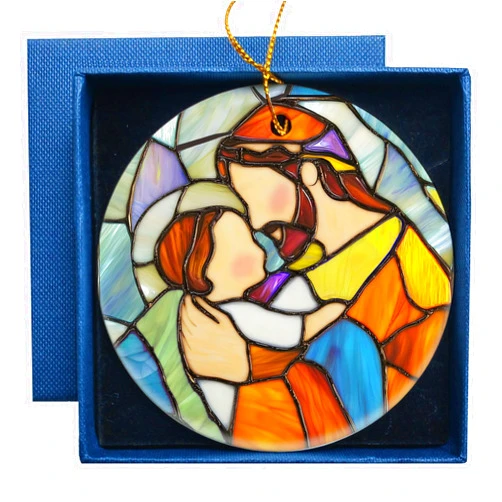 HubbgDesign Jesus holding Angel Baby Flat Ceramic Ornament, Stained Glass Inspired Ornament, Baby Loss Keepsake, Baby Loss Gift, Christmas Memorial Gift