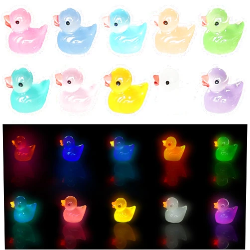Tindobewan 50 PCS Tiny Ducks Glow in The Dark Mini Resin Ducks Miniature Duck Figures Ornament for Craft, Dollhouse, Slime,Landscape, Home Decorations(Luminous Tiny Ducks 10 Colors)