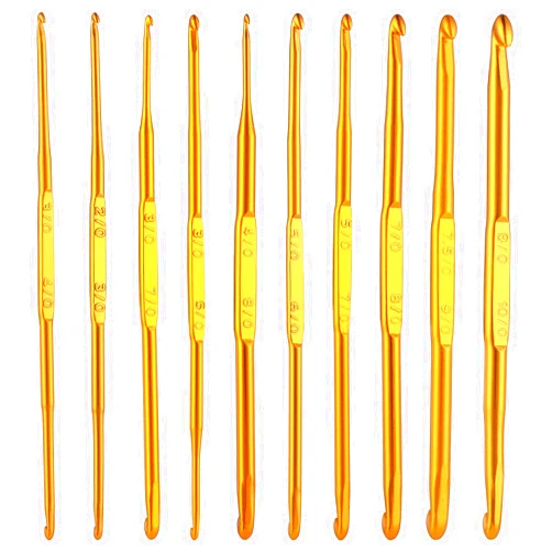 cobee Crochet Hooks, 10 Pcs Double End Crochet Hooks Golden Crochet Needles Sweater Knitting Needles Kit Weave Craft DIY Hand-Made Knitting Crochet Tool Craft Sewing Accessory(10 Sizes)