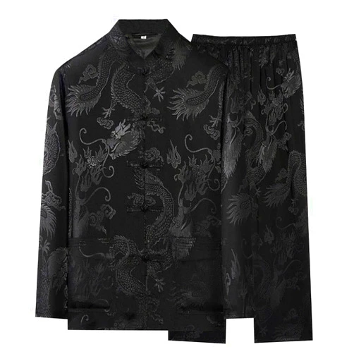 YEMYIQZ Kung Fu Uniform for Men Shirt Suit Chinese Traditional Tang Hanfu Martial Arts Wing Chun Tai Chi Training Cloth Pants