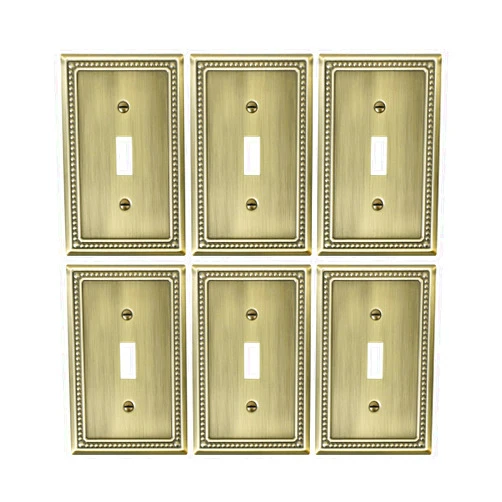 Treewell 6-Pack Single Toggle Light Switch Cover Plate, Pearls Decorative Switch Plate Covers, Antique Brass 1 Gang Metal Wall Plate, Corrosion Resistant