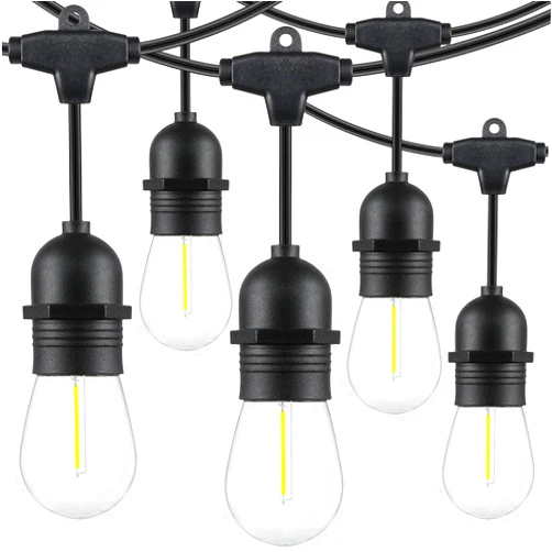 Lakumu 48FT LED Outdoor String Lights for Patio with Waterproof Shatterproof E12 S14 Edison Bulbs 5000K Daylight White Dimmable Linkable Hanging Light Strings for Deck Pergola Bistro Cafe Balcony Bar