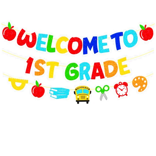 Lonkisyl Welcome to 1st Grade Banner First Day of School Decoration Welcome Back to School Theme New Grade Theme Elementary Classroom Party Supplies