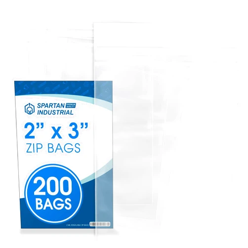 Spartan Industrial - 2” X 3” (200 Count) 2 Mil Clear Reclosable Zip Plastic Poly Bags with Resealable Lock Seal Zipper