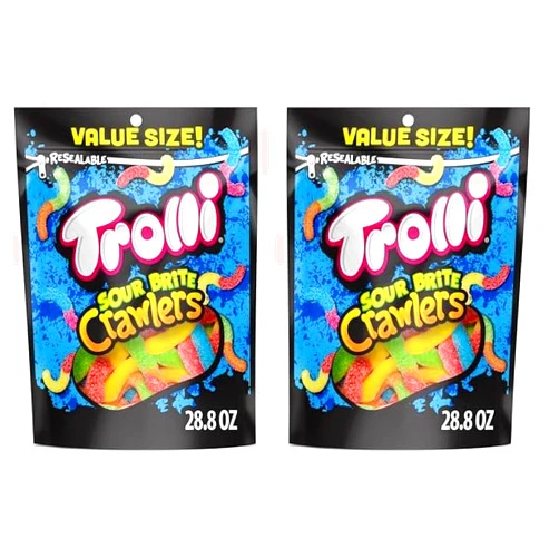 Trolli Sour Brite Crawlers Candy, Sour Gummy Worms, 28.8 Ounce Resealable Bag (Pack of 2)