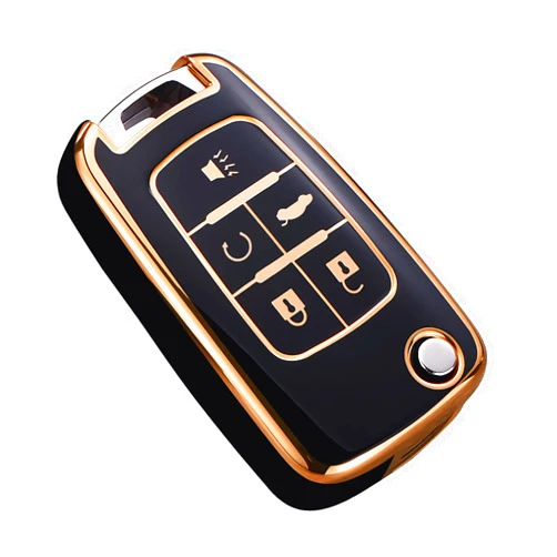 Cacacar for Chevy Key Fob Cover, Premium TPU Full Protection Key Fob Case for Chevrolet Equinox Camaro Cruze Malibu Sonic Buick Terrain (5 Buttons Black)