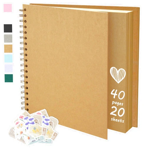 Remowith 8X8 Inch DIY Scrapbook Photo Album, Kraft Blank Paper Scrap Book 40 Pages Memory Book for Wedding Family, Kraft Color