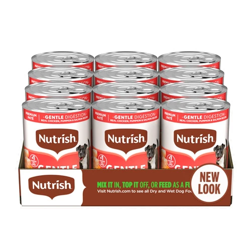 Nutrish Gentle Digestion Premium Paté Wet Dog Food, Real Chicken, Pumpkin & Salmon Recipe, 13 oz. Can, 12 Count (Rachael Ray)