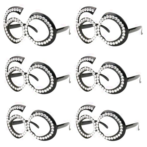 Ocean Line 60th Birthday Glasses - Number Crystal Frame, Party Favors, Wedding, Funny Costume Sunglasses, Novelty Eyewear Celebration Decoration for Kids and Adults 6 Pack (60)