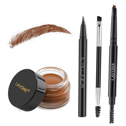 LAVONE Eyebrow Stamp Pencil Kit for Eyebrows Makeup, with Waterproof Eyebrow Pencil, Eyeliner, Eyebrow Pomade, and Dual-ended Eyebrow Brush - Soft Brown