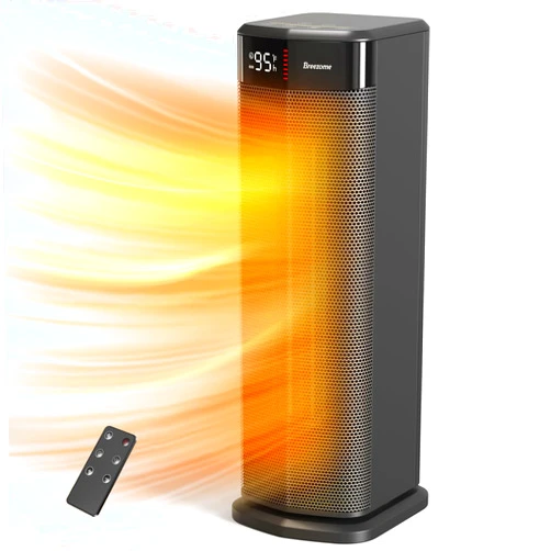 BREEZOME Space Heater for Indoor Use, 1500W Fast Heating Electric Heater with Thermostat, 90°Oscillating PTC Ceramic Heater, 24H Timer Portable Room Heater for Home Office Bedroom