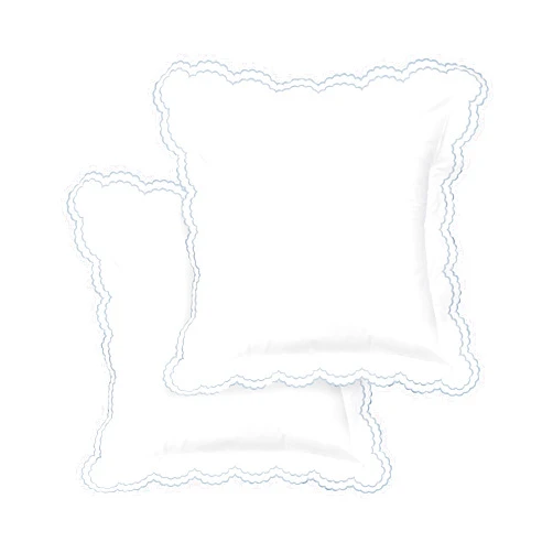 Mélange Home Melange Home 300 Thead Count Percale Cotton Blue Double Scalloped Embroidered on White, Euro Cover Sham (Set of 2)