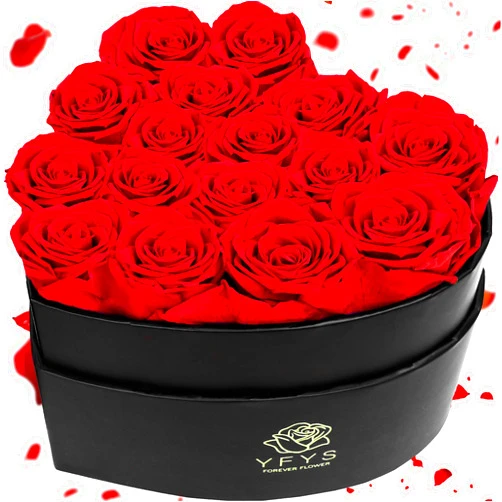 YFYS 16-Piece Forever Roses Heart-Shaped Box – Real Immortal Preserved Roses Lasting a Year, Perfect for Birthday, Girlfriend, Mother, or Wife, Valentine Day Gift for Her - Red