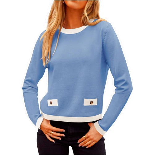 ZESICA Women's Fall Sweaters 2024 Long Sleeve Crewneck Knit Color Block Lightweight Pullover Tops Clothes