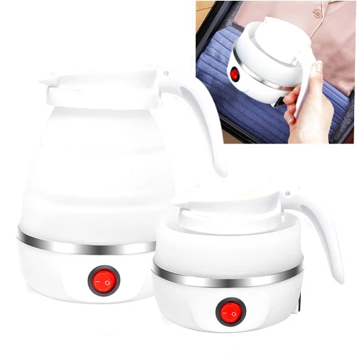 JanQee Foldable Electric Kettle for Travel, Portable Collapsible 600ML Kettle with Auto Shut-Off, 110V Silicone Quick Boiling Hot Water Kettle for Coffee Tea Boiling Water