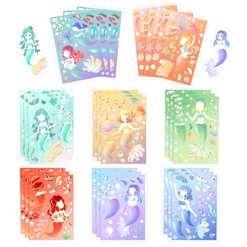Jaurney Cute Mermaid Stickers for Kids, 24 Sheets Make Your Own Mermaid Stickers, Princess Make A Face Stickers for Girls, Party Favors,Classroom Rewards, Mermaid Themed Art Craft Supplies (Mermaid DIY)…