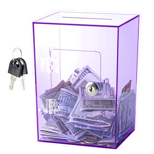 Hicocool Clear Piggy Bank with Lock, Acrylic Piggy Bank for Adults Kids Openable, Reusable Money Saving Box with Key for Birthday (Purple)