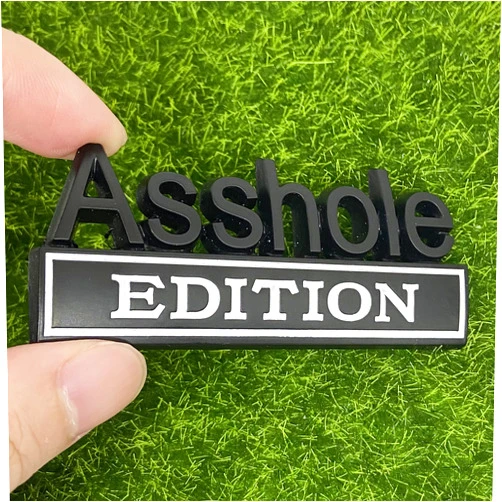 HOOXEE 2PCS Asshole Edition Emblems 3D Letters Stickers Front Hood Metal Auto Badge for Cars Trucks (2PCS, Black/White)