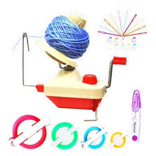 Ayasee Yarn Ball Winder, Hands Operated Swift Yarn Fiber String Ball Wool Winder Machines for Family+4Pompom Maker+10PS Knitting Stitch Markers+10PS Plastic Needles+1PS Scissors(26b)