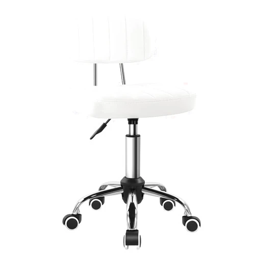 BFTOU White Square Swivel Stool with Wheel for Work SPA Shop Massage Height-Adjustable and Cost-Effective Rolling Stool Chair with Back
