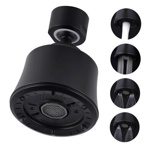 iFealClear Kitchen Sink Faucet Head, 360° Faucet Sprayer Attachment, Large Angle Rotatable Kitchen Faucet Aerator with 2 Ball Joint, 4 Spray Modes, Extra Male Female Thread Adapters, Matte Black