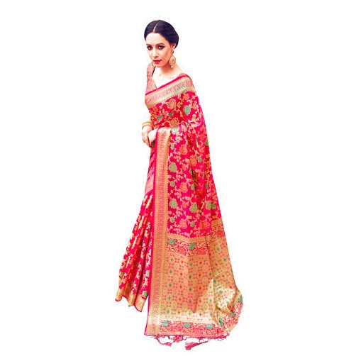 Elina fashion Sarees for Women Banarasi Art Silk Woven Saree || Ethnic Indian Wedding Gift Sari with Unstitched Blouse Pink