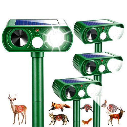 Lycxbfjia Upgraded Sonic Fortress Pro Deer Repellent Cat Deterrent Outdoor Solar Ultrasonic Animal Repellent with Motion Sensor Strobe Light for Skunk Rabbit Raccoon Squirrel Fortress Pro for Yard Garden,4 Pack