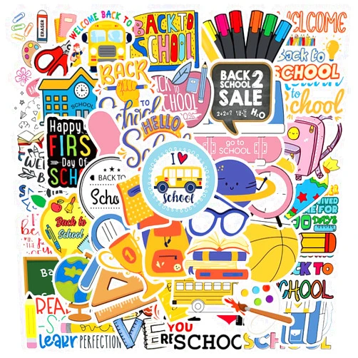 Hapiuen Cute Back to School Stickers for Kids, 50PCS First Day of School Teacher Reward Stickers for Students, Waterproof School Supplies Stickers for Water Bottles, Classroom Decorations