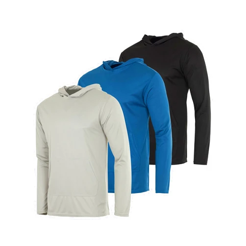 Real Essentials 3 Pack: Men's Mesh Long Sleeve Athletic Pullover Hoodie Sweatshirt Pockets UPF 50+ (Available in Big & Tall)