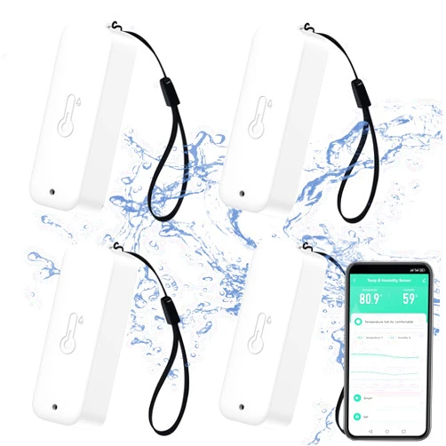 PHOVOLT Smart Hygrometer Thermometer: Waterproof Humidity and Temperature Sensor Gauge with App Alert Notification, Indoor and Outdoor Self Magnet WiFi Temperature Sensor, Compatible with Alexa (4 Pack)