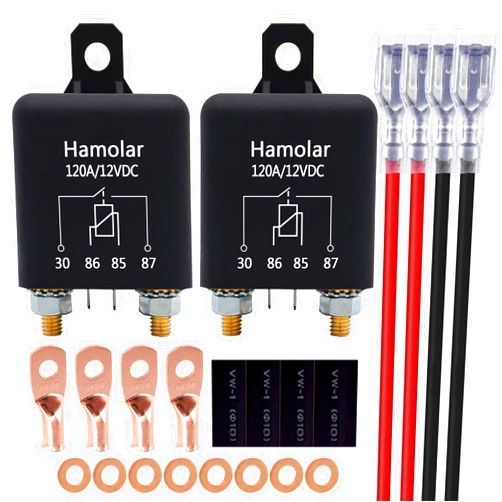 Hamolar 2 Pack 12V DC 120A Starter Relay Switch Car Heavy Duty Split Charge Continuous Duty 4 Terminal SPST Relays for Truck Boat Marine