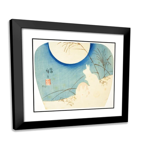ArtDirect Utagawa Hiroshige 22x20 Black Modern Framed and Double Matted Art Print Titled Rabbits in Moonlight