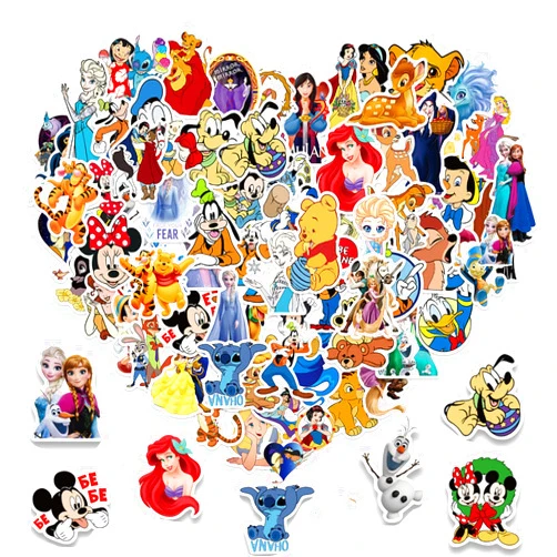 PWSTY 100pcs Mixed Cartoon Stickers for Kids Teens, Cartoon Princess Stickers Vinyl Waterproof Stickers for Skateboard Laptop Luggage Fridge DIY Decal (Mixed Cartoon)