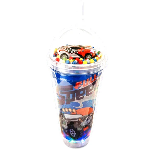 The Onyx Bee Glow Party Cups for Kids Light Up Tumbler Magic Cup with LED Glow in the Dark Water Drinking Bottle 16oz with Lids and Straws (Racing Car)