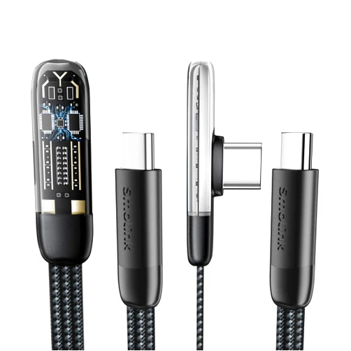 Smolink 90 Degree USB C Cable, USB C Cable 100W Fast Charging 2-Pack 6FT, Flat Nylon Braided Type C Port Right Angle USB C Cable for iPhone 16/15 Series MacBook Galaxy S24/S23/S22, iPad Pro, Black
