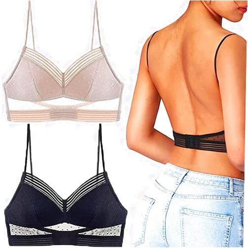 LELEBEAR Starry Bra - Low Back Wireless Lifting Lace Bra, Lace-U-Back Lifting Bra for Women