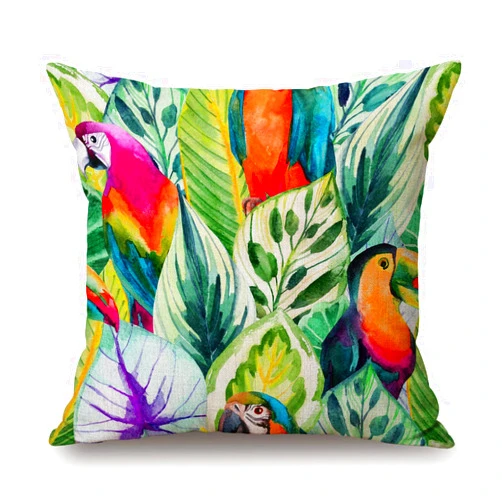 Solekla Rain Forest Palm Leaves Parrot Green Square Decorative Throw Pillow Case Cushion Cover 18 x 18 inch